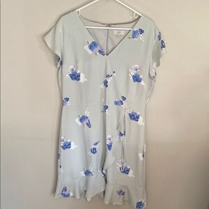 LOFT Women's Floral Wrap Dress - Blue and White